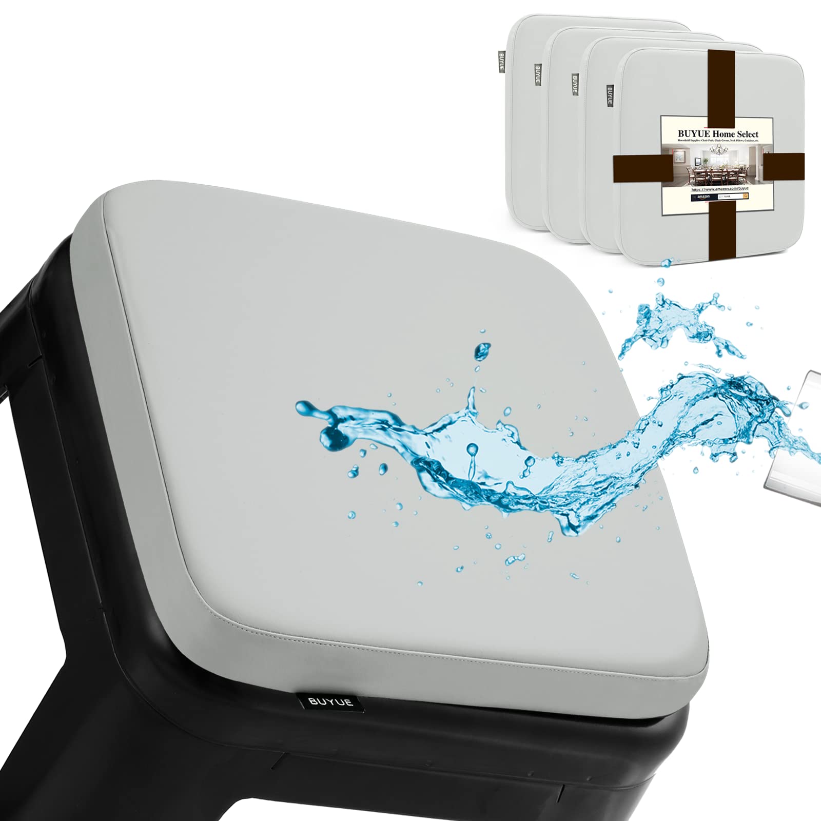 BUYUE Enhanced Anti-Slip Magnetic Bar Stool Cushions Set of 4, Luxury PU Leather Waterproof Small Seat Cushions for Café Bistro Stackable Metal Stools