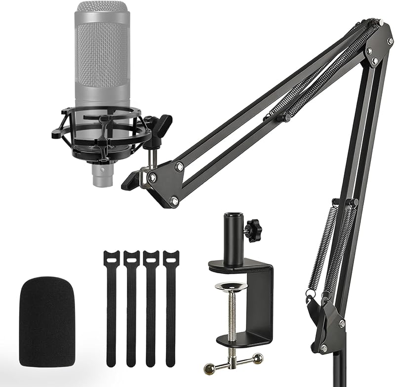 AT2020 Mic Stand, Adjustable Mic Boom Arm with Shock Mount, Foam Windscreen and Cable Ties, for AT2020 AT2020USB AT2020USB+ AT2035