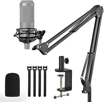 AT2020 Mic Stand, Adjustable Mic Boom Arm with Shock Mount, Foam Windscreen and Cable Ties, for AT2020 AT2020USB AT2020USB+ AT2035