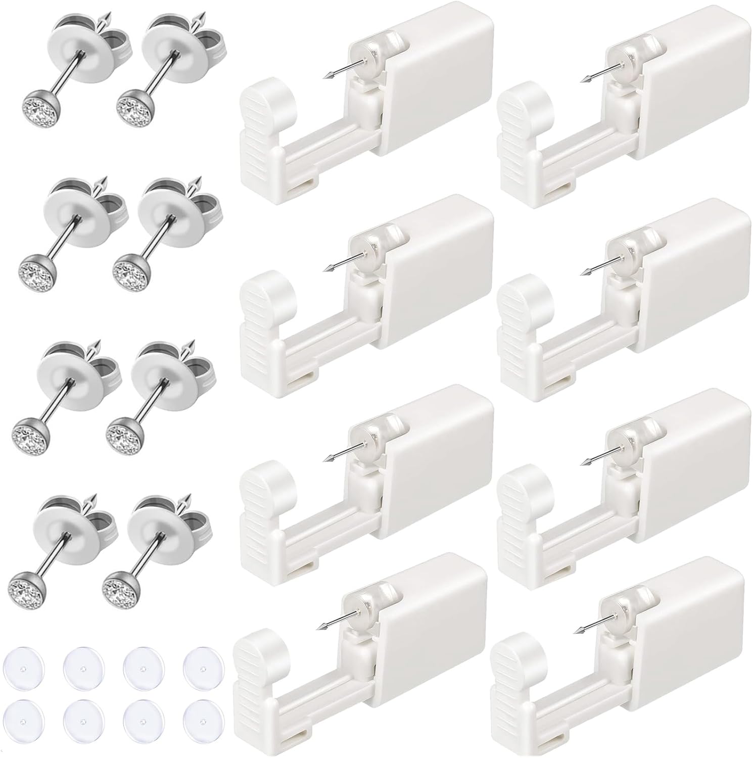Ear Piercing Kit With Self Piercing Gun, Earrings Stud, Alcohol Pads, and Clear Piercing Disc - 32 Pieces