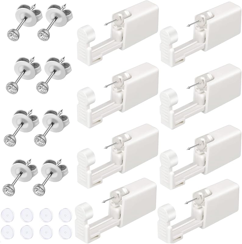 Kit para Piercing de Orelha Orglace com Pistola Descartável e Brincos, Pacote com 8