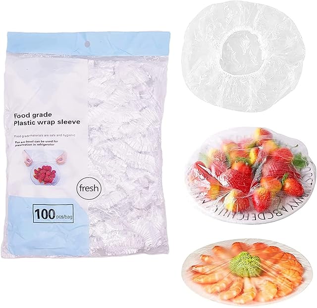 100 Pcs Fresh Keeping Bags, Cling Film Bag Plastic Food Storage Covers Bags Plastic Food Storage Covers for Fruit Preservation and Universal Plastic Sealed Elastic Stretch Bowl Lids Kitchen Supplies.