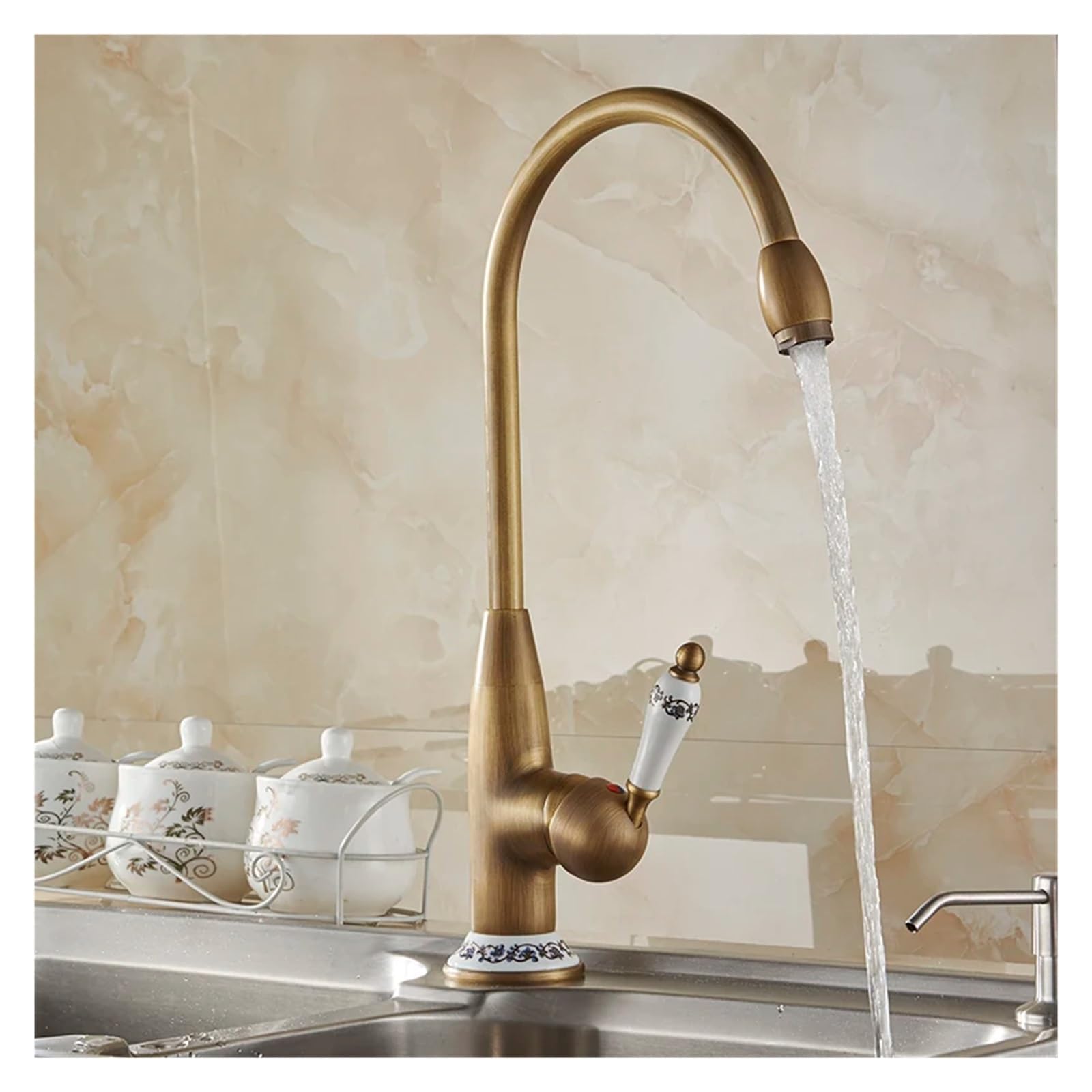 Faucet Baterie kuchenne Antyczny brąz Kran kompatybilny z baterią kuchenną z ceramicznym zimnym i gorącym zlewem kuchennym Mieszacze wody z kranu, bateria umywalkowa, brązowa Faucet