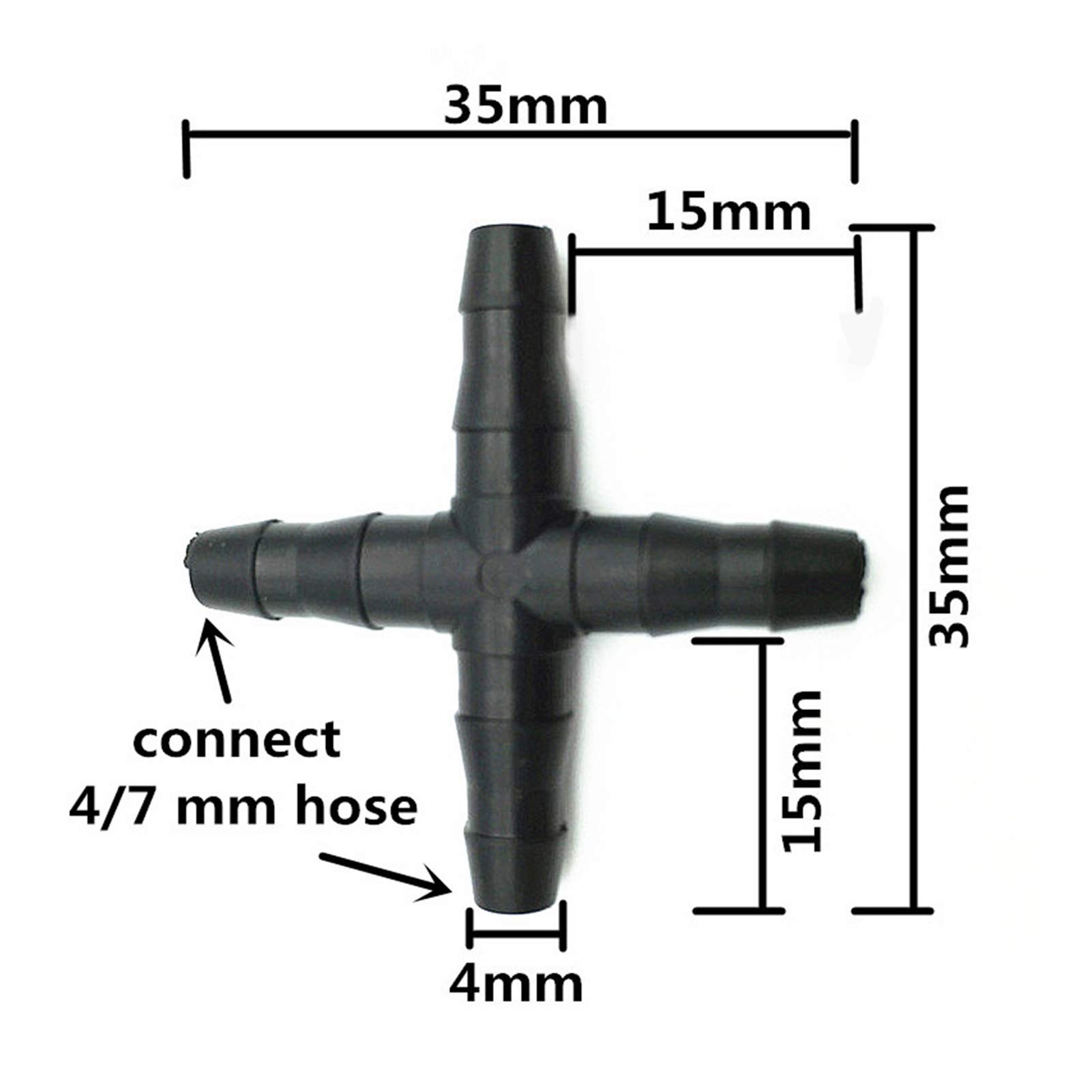 Raccordi per connettori per Tubi Flessibili 300 Pezzi Croce Tubo Dritto per Tubo da 4/7mm 1/4 'Connettore spinato da 1/4', Giardino filettato per Tubo di irrigazione a Effetto Serra
