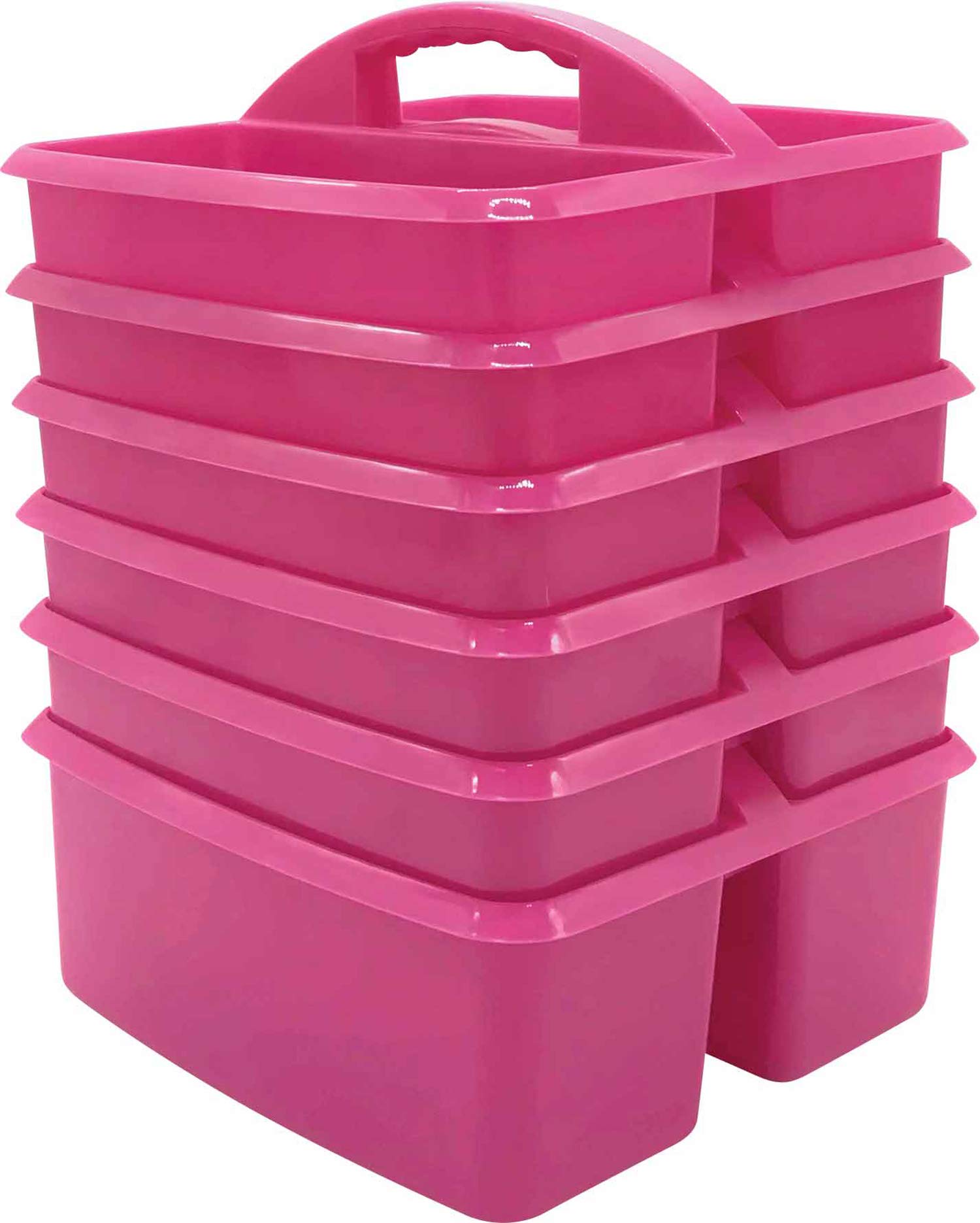 Photo 1 of Pink Portable Plastic Storage Caddy 6-Pack for Classrooms, Kids Room, and Office Organization, 3 Compartment