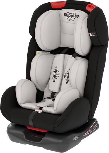 Amazon Brand – Supples Convertible Car Seat for Babies and Kids (0-12 Years) | ECE R44/04 Safety Certified | Forward and Rearward Facing | 3 Adjustable Recline Levels | Black and Grey