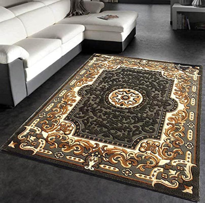 Image of Soft Premium Grey Carpet 5x7 ft - Washable, Anti-Skid, Fade-Resistant Acrylic Rug for Living Room, Hall, Bedroom, Modern Decor