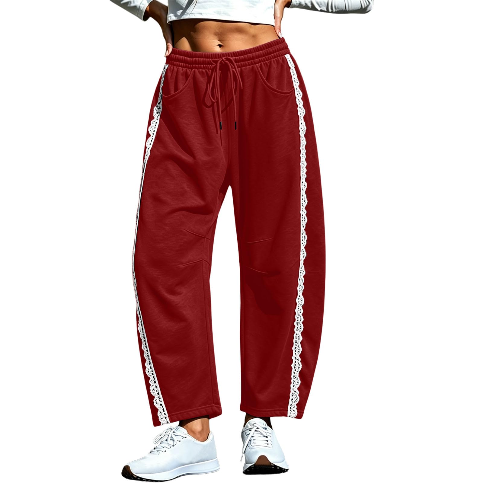KHIRVWL Pantaloni da Jogging Donna Pantaloni Tuta a Vita Alta in Cotone Comodi Pantalone a Gamba Larga Larghi e Leggeri Pantalone Sportivi con Tasche Taglie Forti Pants Baggy per Yoga e Fitness