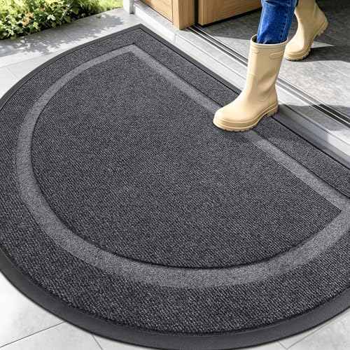 Image of OLANLY Half Circle Door Mat Indoor Outdoor Entrance Welcome, Waterproof All-Season, All-Weather Doormat, Sturdy Natural Rubber, Low Profile, Easy Clean Patio Porch Entryway Mat, 47x32, Grey