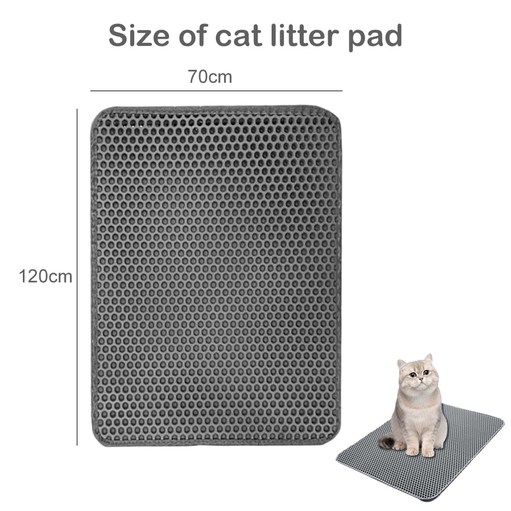 Tappetino Lettiera Gatto,Tappeto Lettiera Gatto Doppio Strato Antiscivolo,70 * 120CM Tappetino per Lettiera per Gatti in EVA Progettato a Nido d'Ape Impermeabile