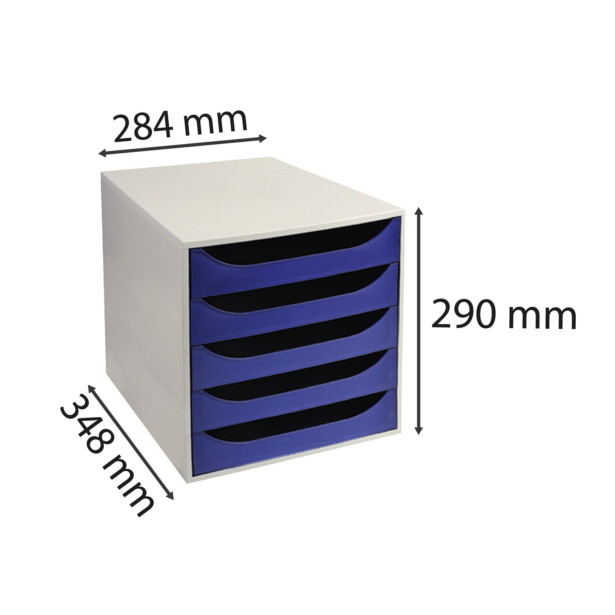 Exacompta - Réf. 2296104D – Module à tiroirs ECOBOX + - Caisson individuel à 5 tiroirs pour document A4 maxi - Certifié Ange Bleu - Dimensions 34,8 x 28,4 x 29,0 cm – Couleur Gris / Bleu nuit