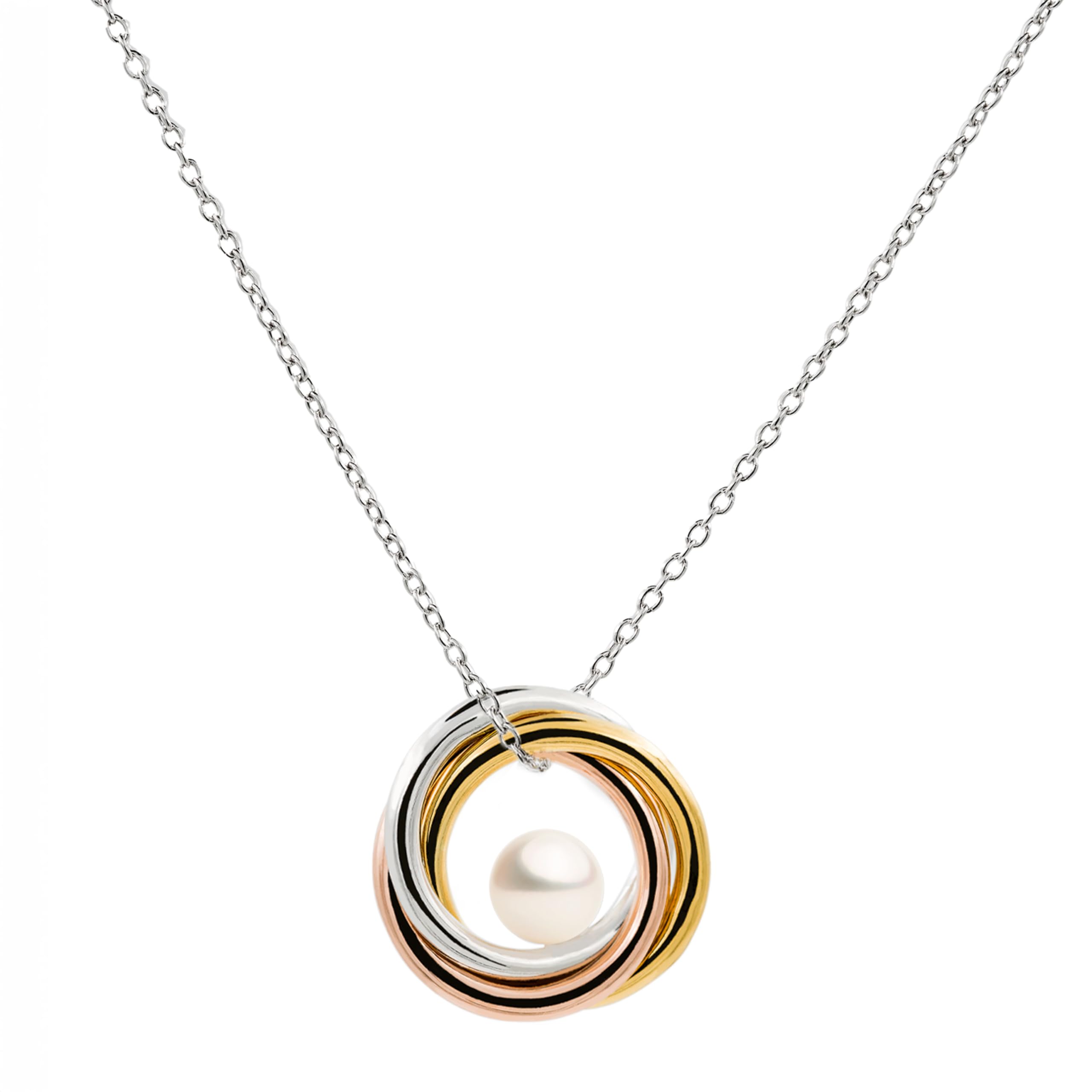 Secret & You Collana di Perle coltivate d'Acqua Dolce con Catena e Pendente in Argento Sterling 925 Perla Rotonda di Eccellente qualità - Lunghezza 40 o 45 cm.