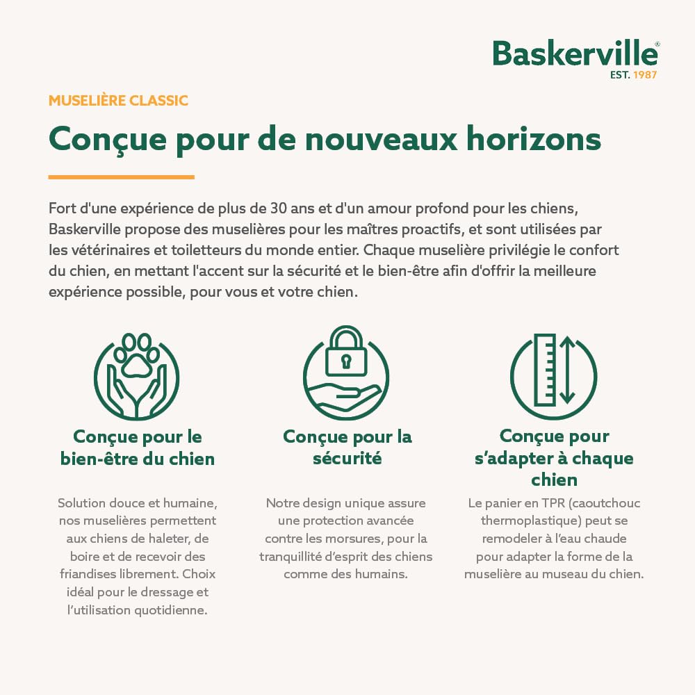 MUSELIÈRE PANIER BASKERVILLE CLASSIC - Laisse le chien boire/haleter, l’empêche de mordre/faire les poubelles, idéal pour les chiens à long museau, respirante, pour les grands chiens (Taille 10)