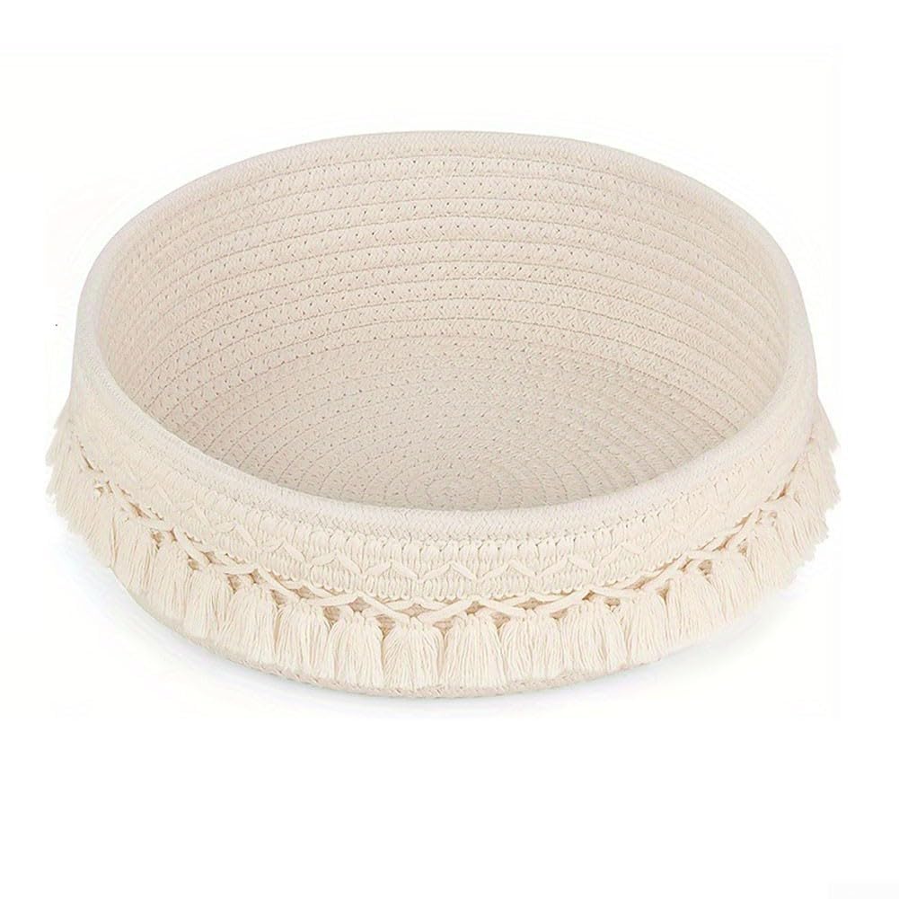 WOGAZOBOT Boho Cotton Rope Storage Basket with Tassel for Organizing Makeup, Desk Supplies and Household Clutter,White