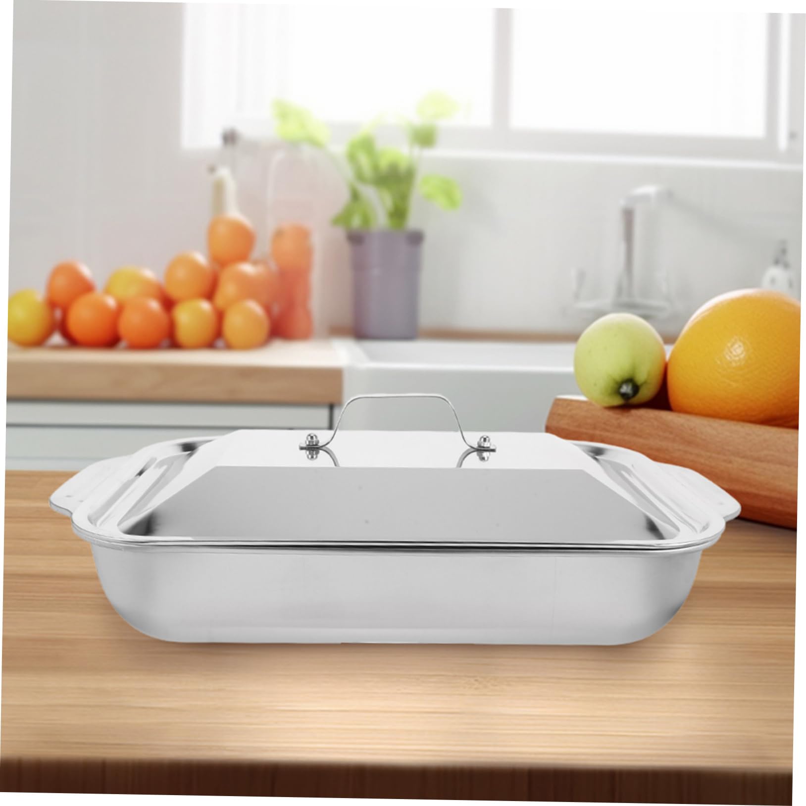 Alipis Edelstahl Fischpfanne mit Deckel Rechteckige Tiefe Bratform Widerstandsfähig und Robust zum Grillen und Backen im Haushalt