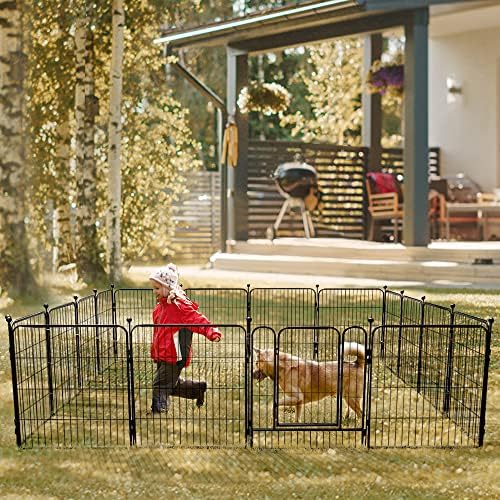 PawGiant Dog Pen Heavy Duty Metal,16 Panels 80CM Height Puppy Pen for Indoors Outdoors, Pet Playpen for Dog Puppy Cat Rabbit Duck Free Running, Dog Exercise Fence Cage for RV Travel, Camping, Garden