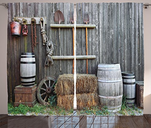 Best Cyber Deals 🔥 Ambesonne Agriculture Curtains, Western Wooden Barn Countryside Bucolic Rural House Folk Vintage Scenery, Living Room Bedroom Window Drapes 2 Panel Set, 108" X 84", Grey Pale Brown