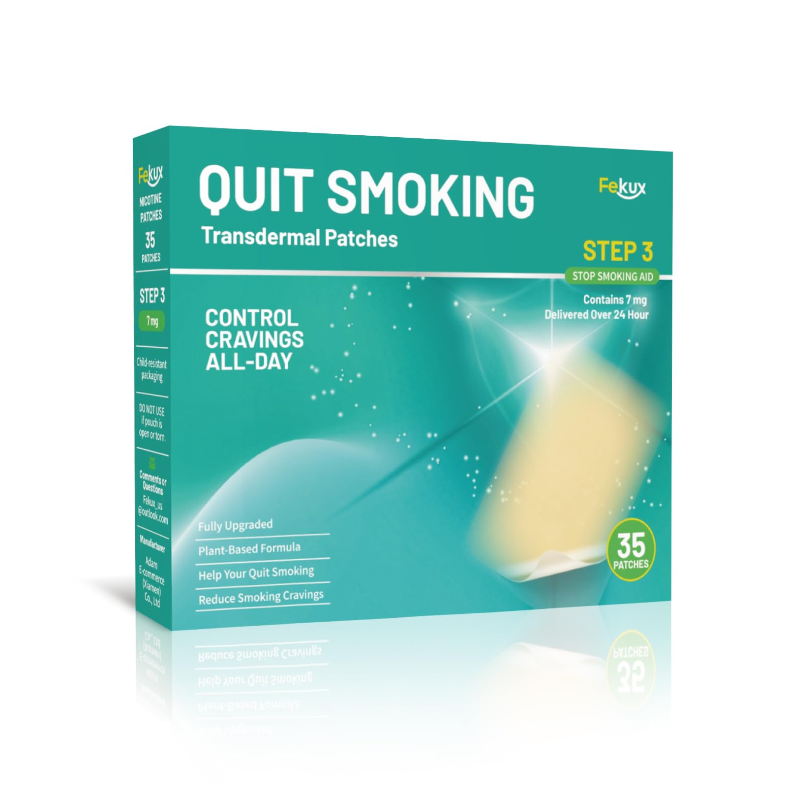 Fekux Quit Smoking Nicotine Patches Step 3, 7 mg Stop Aids Delivered Over 24 Hours Nicotine Transdermal Patch 30 Count Help to Quit Smoking Aids That Work