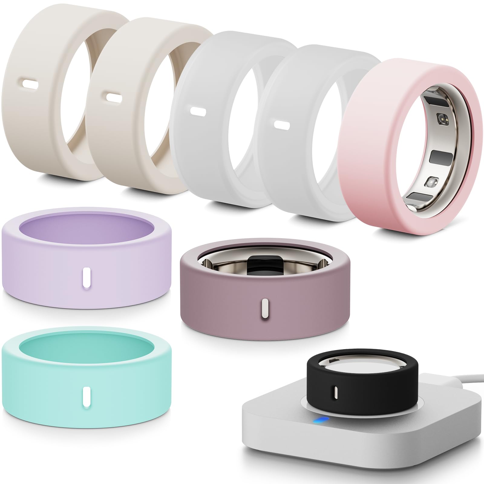 [Lot de 8] Smart Ring Protector pour Oura Ring Gen 4/4 Ceramic/Gen 3/Ultrahuman Ring Anti-chute Coque de protection en silicone élastique Accessoire pour Oura Ring (S pour 4/5/6/7)