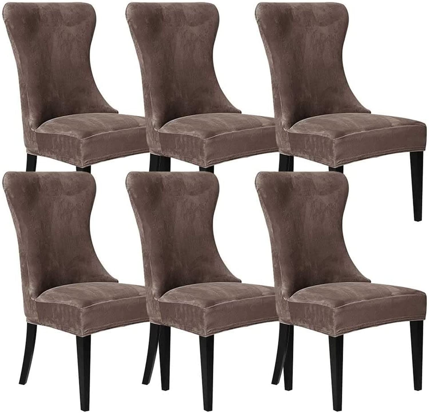 FASCINATDECO Velvet Wingback Chair Cover Slipcover, Stretch Washable Dining Chair Protector Cover Seat Cover Thickened Armchair Slipcover for Dining Room Banquet Home Party Decor (Taupe,Set of 6)