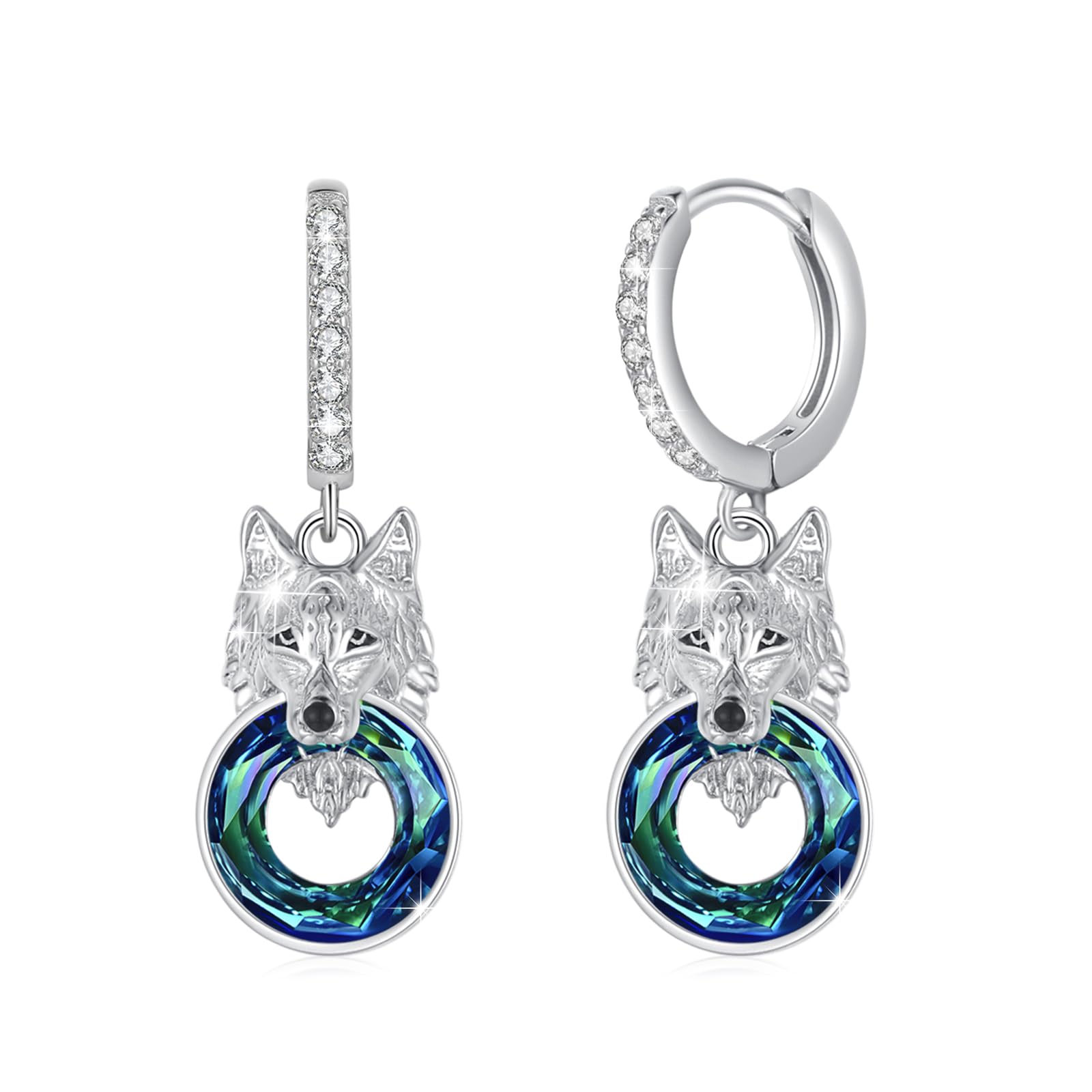 REDSUN Wolf/Drachen/Tiger Ohrringe 925 Sterling Silber Wolfskopf Ohrstecker Herren Damen Kristall Ohrringe Punk Gothic Schmuck für Unisex Herren Mädchen Damen Teenager Geschenk Geburtstag