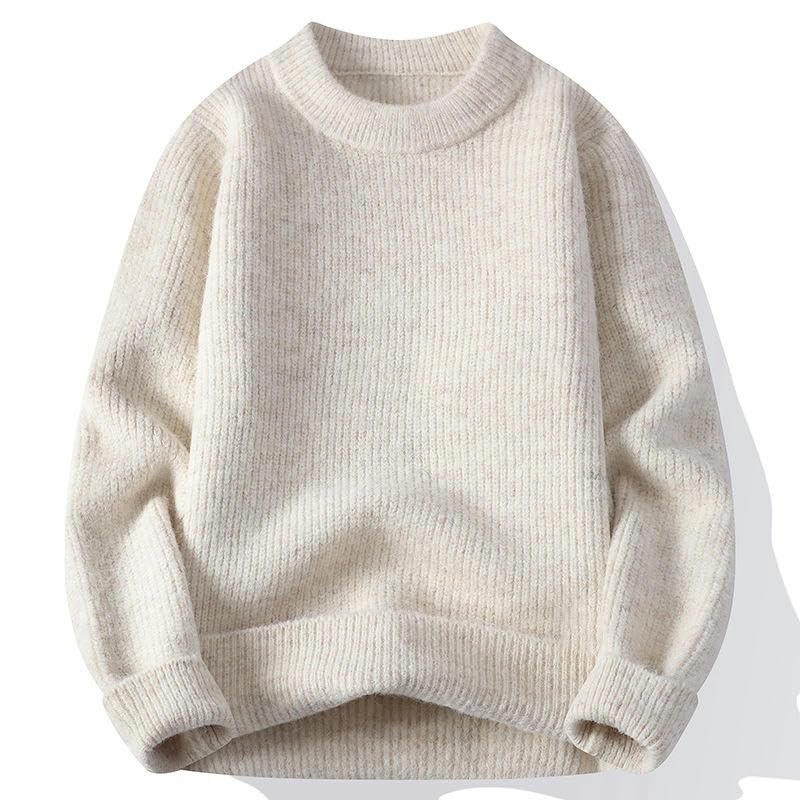 Pull en tricot col rond pour homme pull uni classique à manches longues