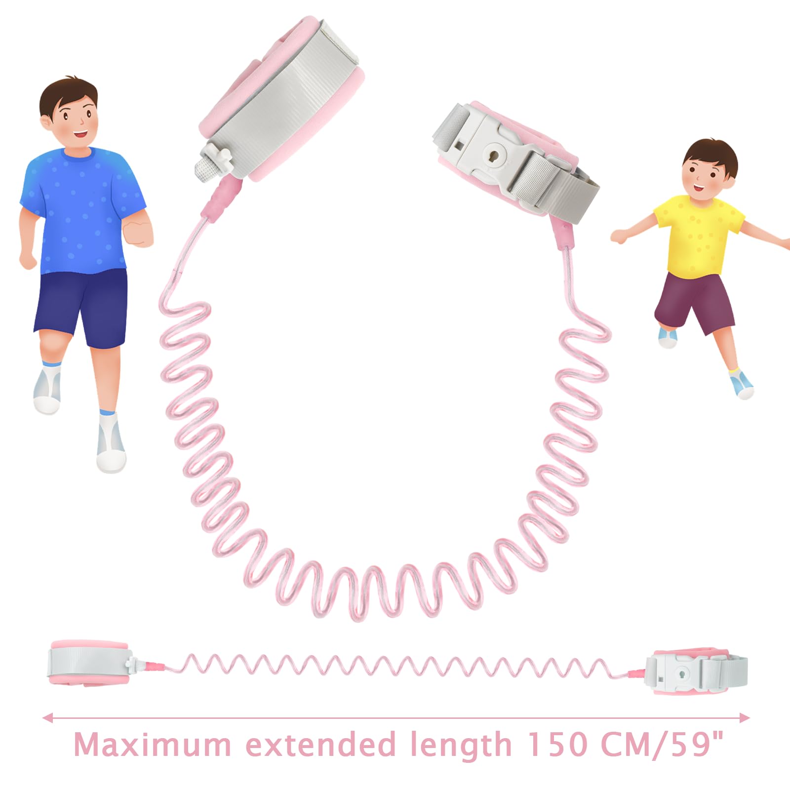 Bracelet anti-perte sécurité bébé enfant avec cordon perdu 1,5 m rose antivol bagages aide marche
