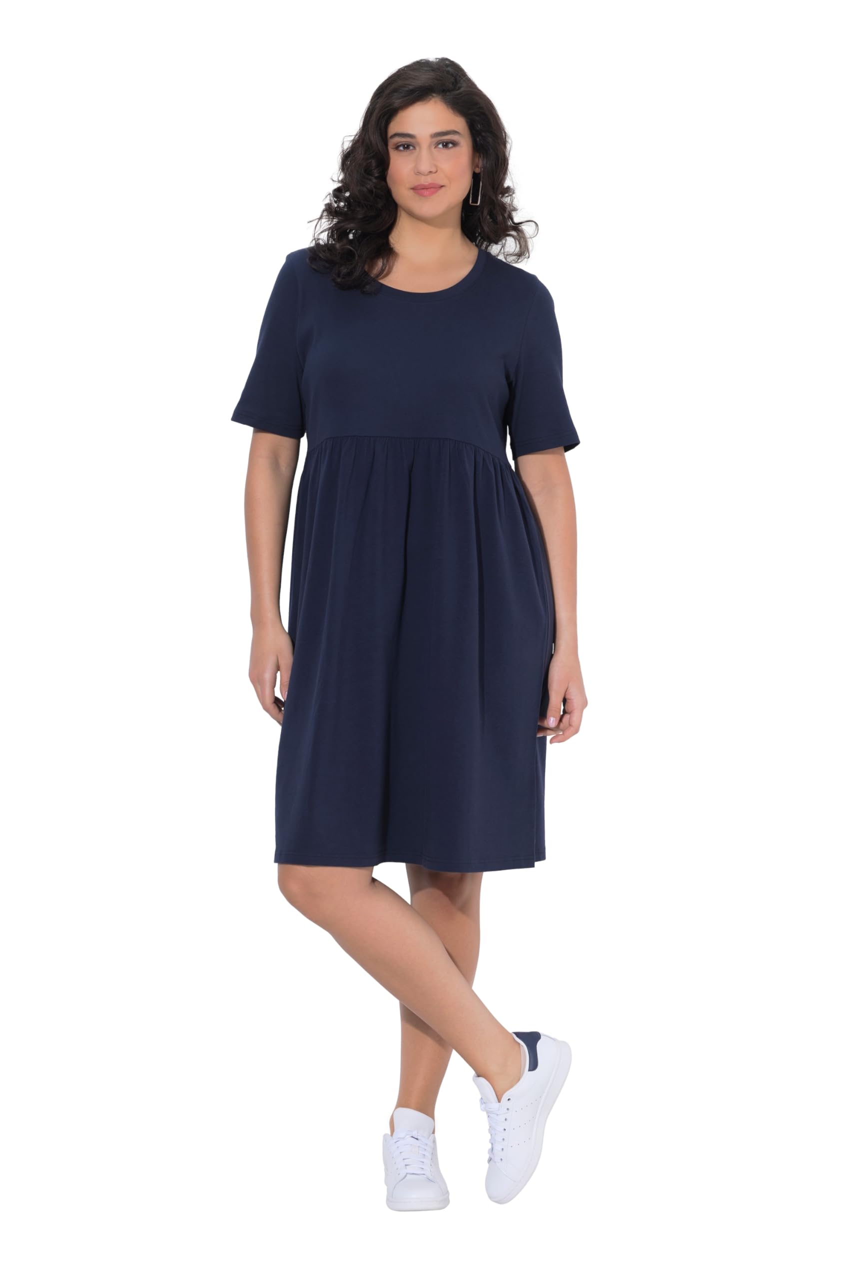 Ulla Popken Damen große Größen Übergrößen Plus Size Kleid, Rippjersey, Rundhals, A-Linie, Halbarm 846904