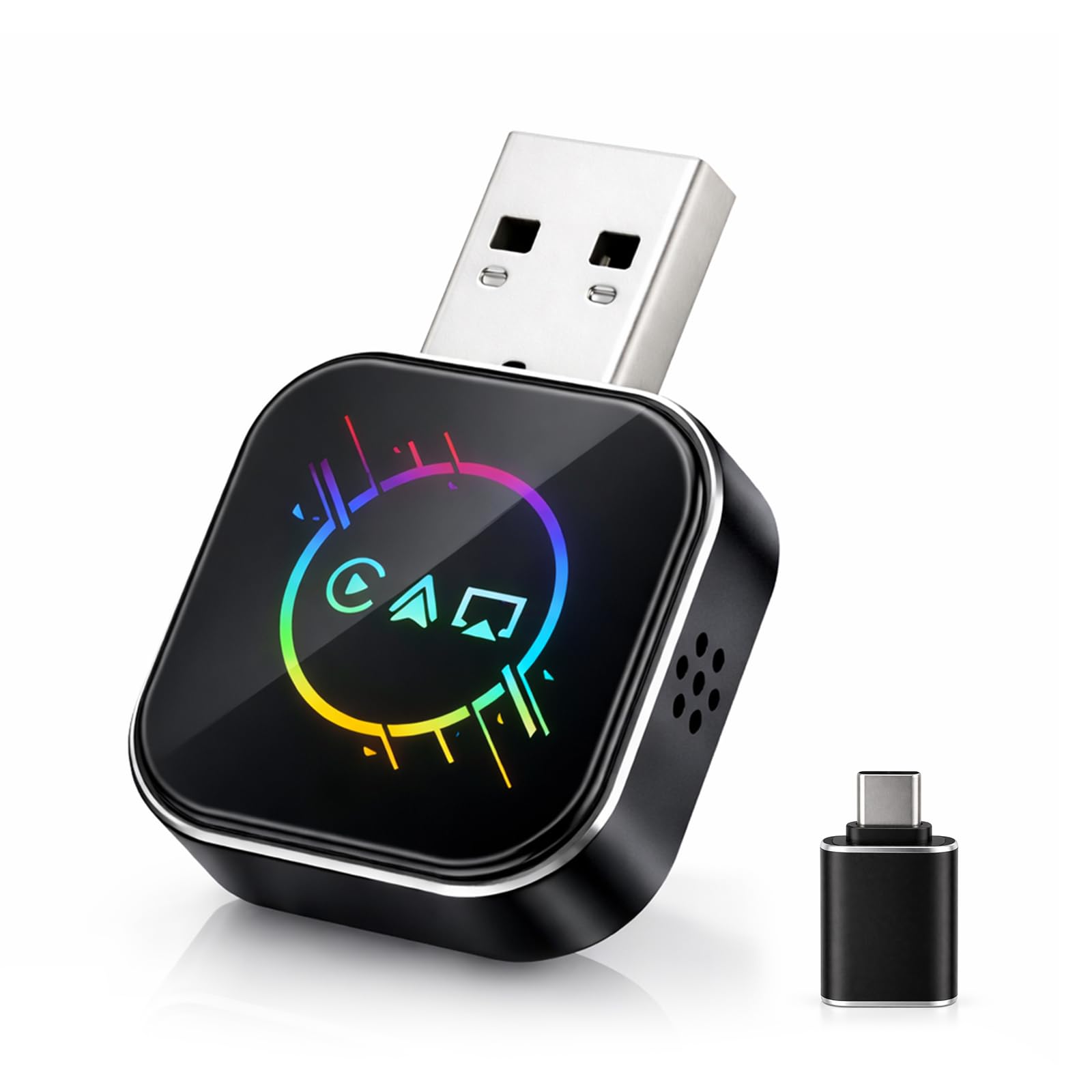 ELECROW Wireless CarPlay Adapter for iPhone＆Android - 3 in 1 Dual Band WiFi 2.4G/5G & Bluetooth 4.2 Airplay Mirror Link CarPlay Dongle with USB-A/Type-C Port, Plug & Play, OTA Update