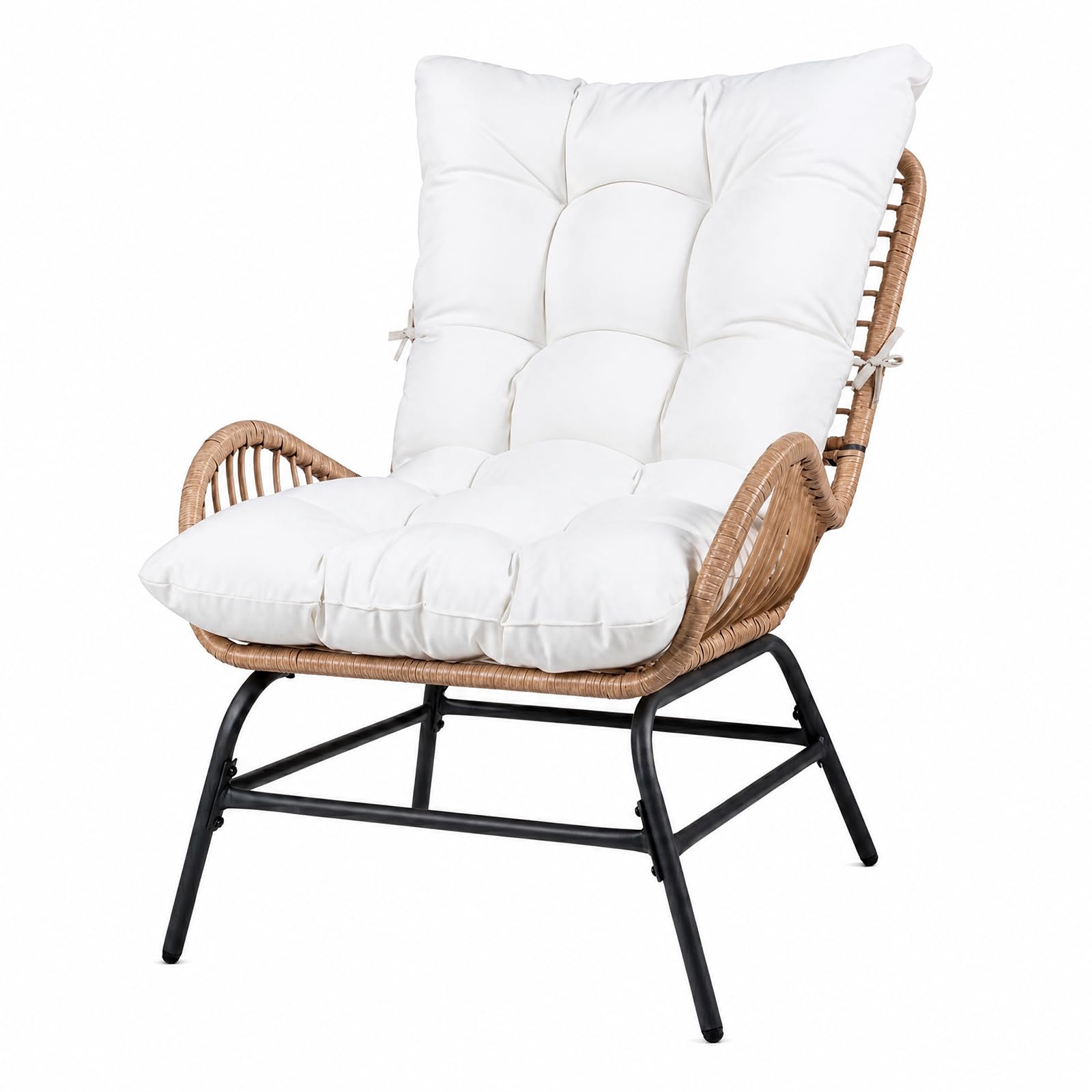 SOARS Poltrona da Giardino in Rattan PE, Sedia Relax con Cuscino Imbottito, Portata 180 KG, Sedile Ampio, Schienale e Braccioli, Poltrona Ergonomica per Balcone, Terrazza, Patio, Salotto (1,Bianco)