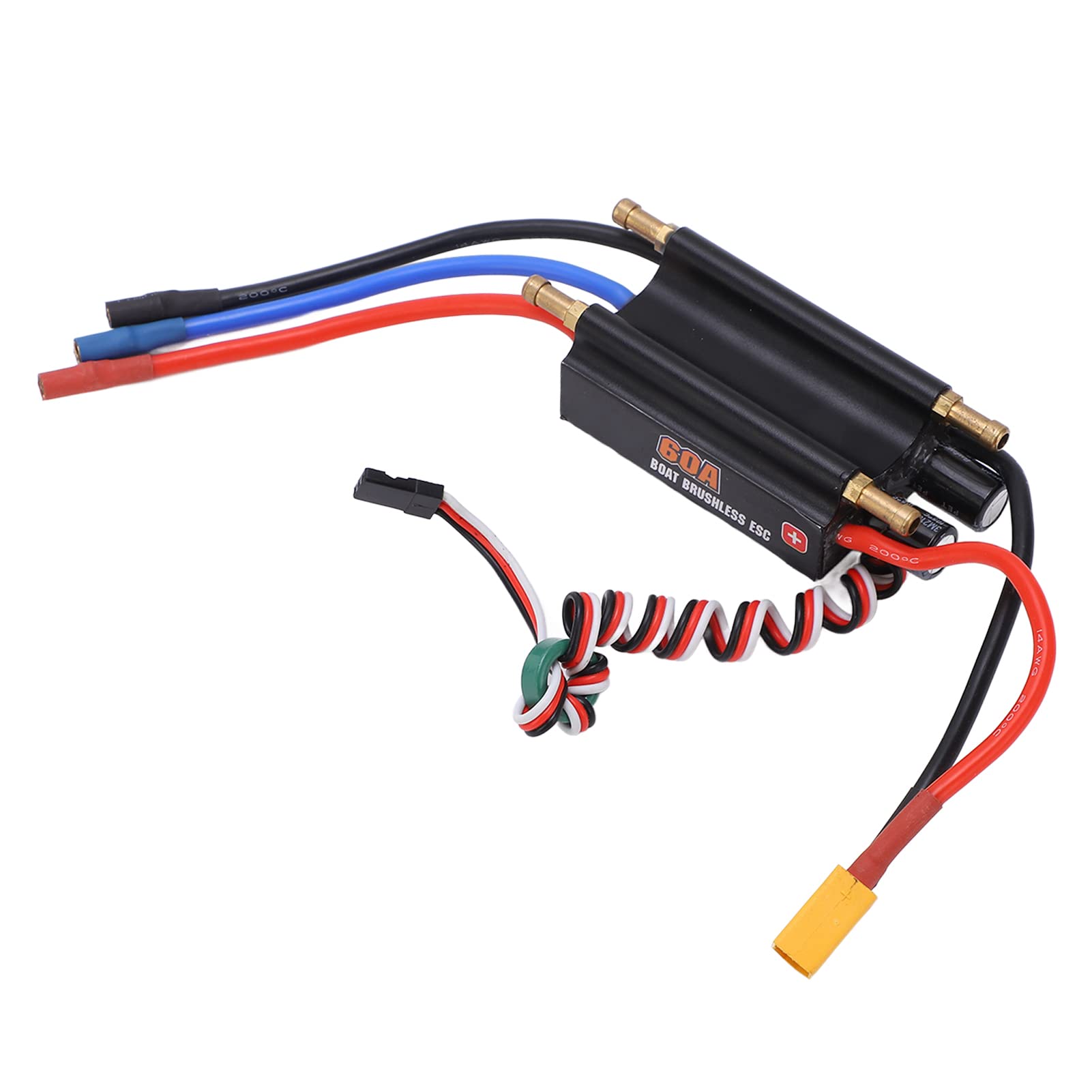 Uxsiya Controlador de Velocidad Electrónico 2‑6S, Enfriamiento Rápido Drenaje de Doble Canal a Prueba de Agua 60a sin Escobillas ESC Menor Consumo de Energía para Modelo de Barco
