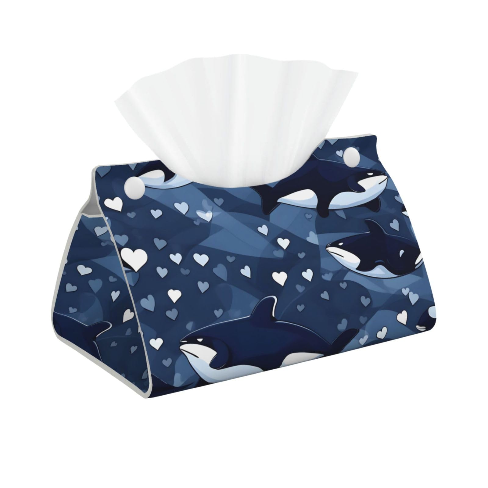 Blue Killer Whale Long Leather Tissue Box Cover-Waterproof PU Leather Tissue Holder for Bathroom, Decorative Rectangular Tissue Case