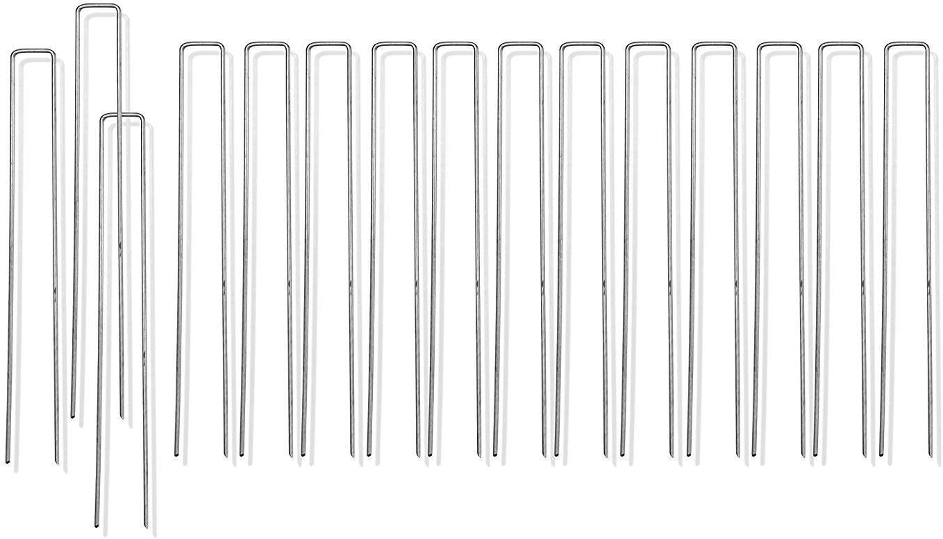 Ashman Galvanized Garden Stakes Landscape Staples: 100 Pack 12 Inch Sod and Fence Stake - Sturdy Rust Resistant Gardening Supplies for Anchoring Landscaping, Weed Barrier Fabric, Ground Cover