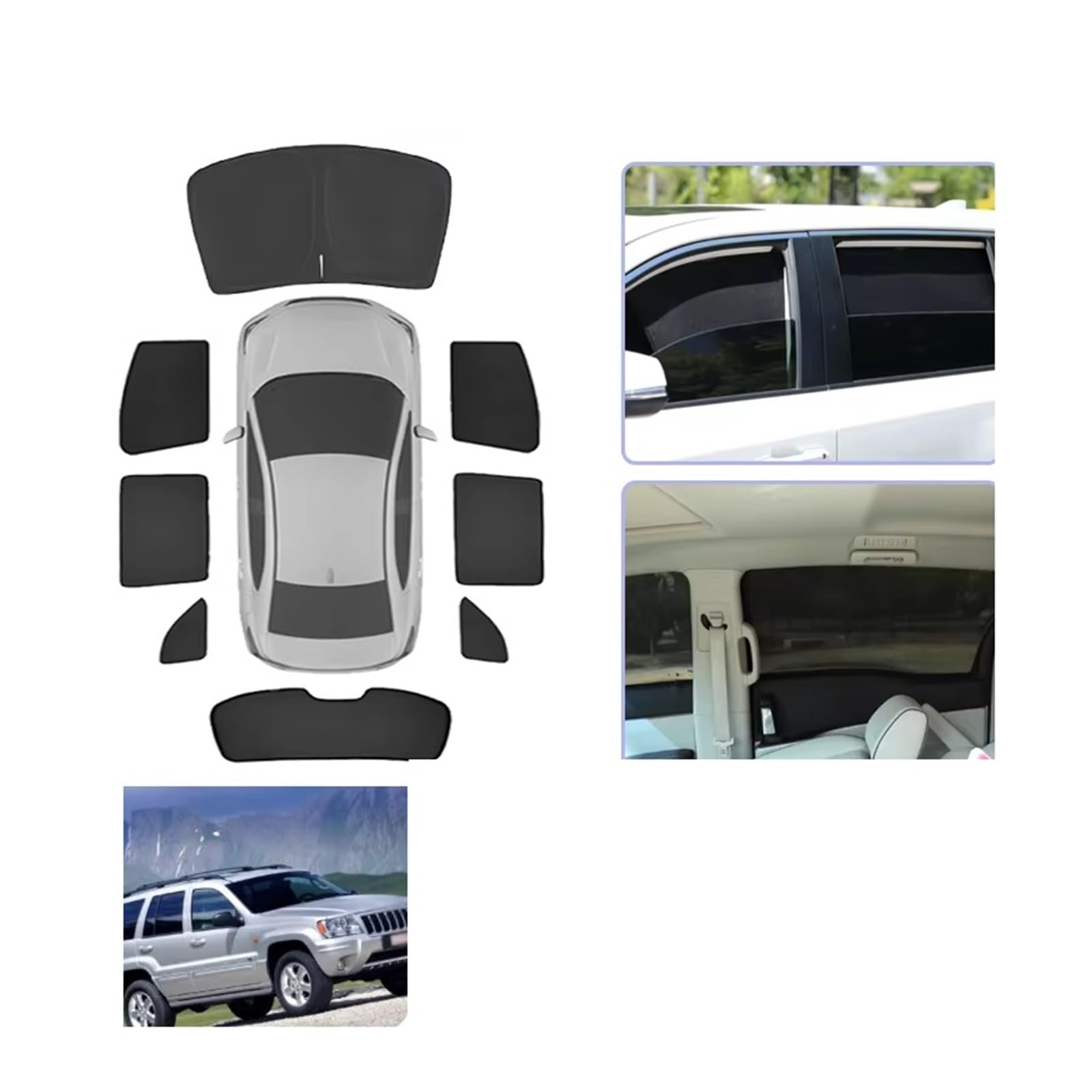 Parasol para Parabrisas Parasol De Malla para Coche, Magnético, Anti-UV, para Jeep para Grand para Cherokee WJ WG MK2 2000-2003 2004 Parasol Luna de Coche(5PCS Set)