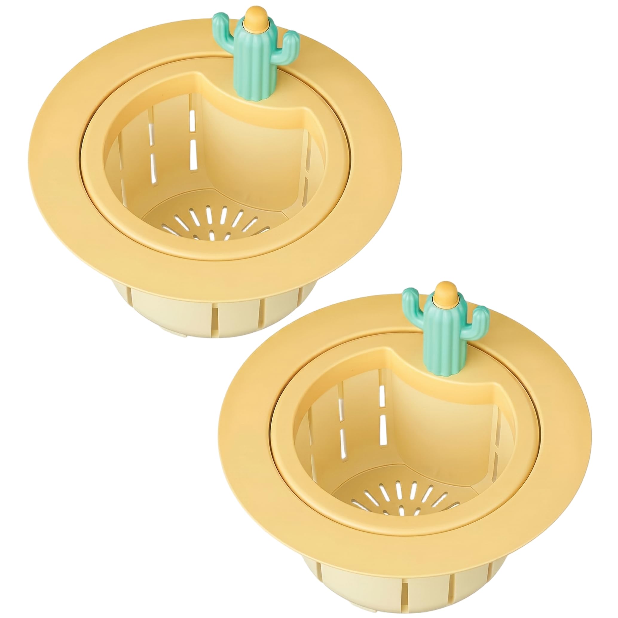Xoeryoy 2PCS Cactus Sink Strainer, Anti-Clog Plastic Sink Filter Basket Fast Drainage Drain Cover for Kitchen Restaurant, Yellow