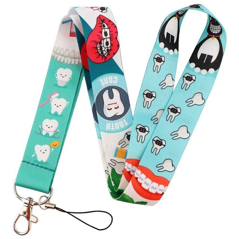 Hrippy Women's Green Dentist Tooth Pattern Lanyard Cute Cartoon Neck Strap Personality Convenient Keychain Badge Holder For Id Card Holder