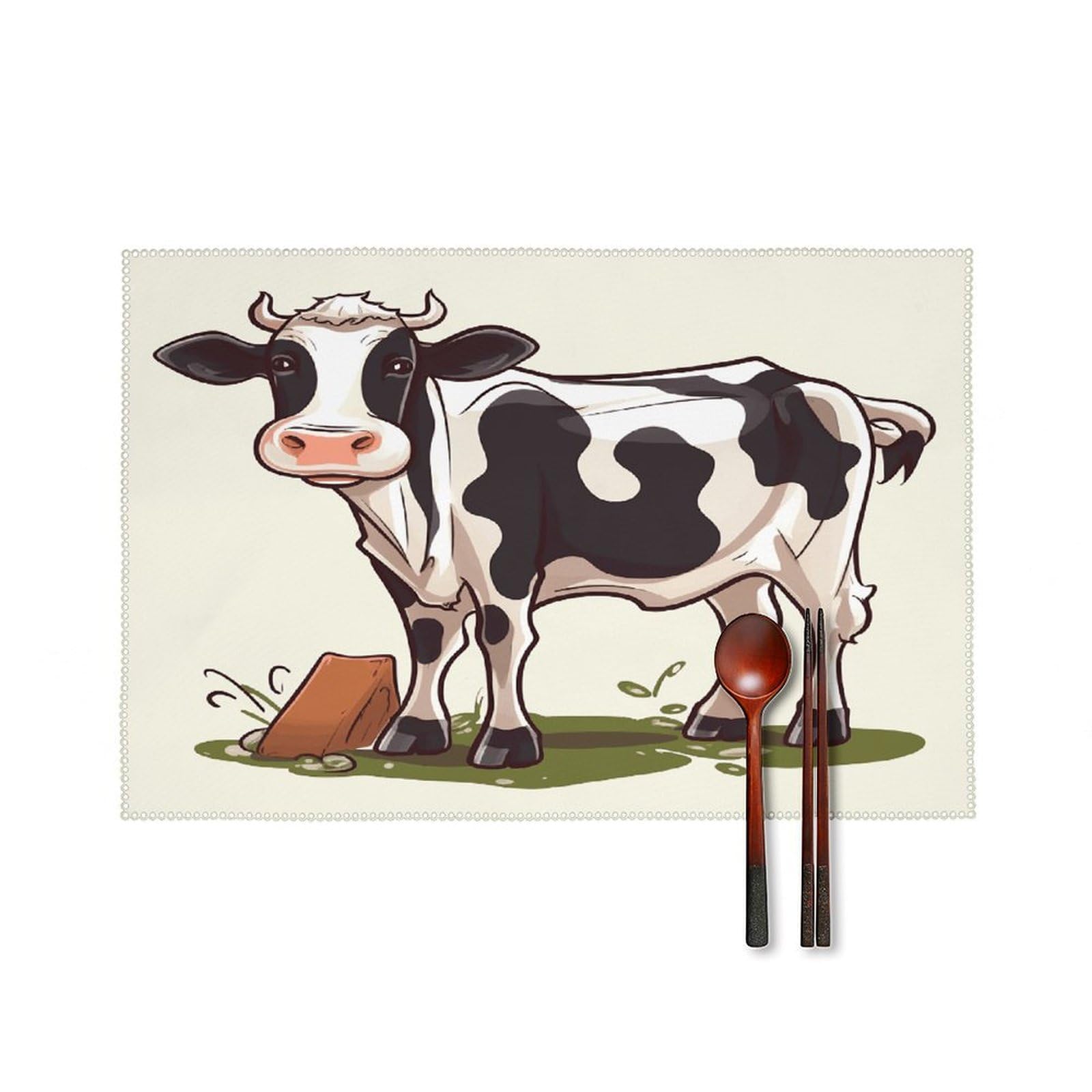 Dairy Cow Placemats Set of 4 Heat Resistant Non-Slip Place Mats Reusable Dining Table Mats Canvas Place Mat Anti-Fading Waterproof Placemats for Dining Table Decor