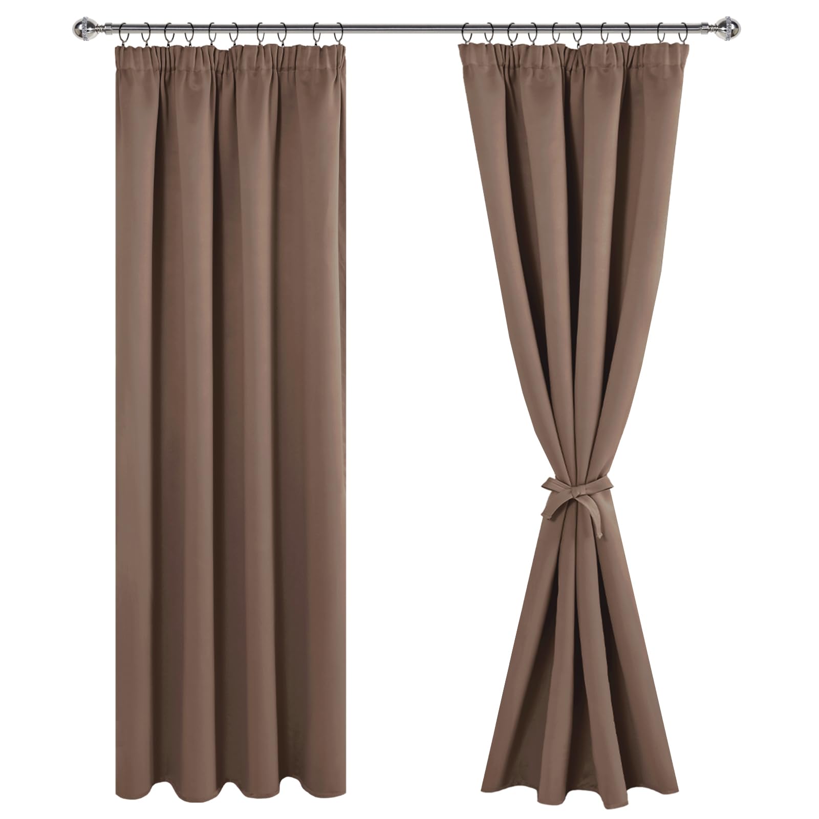 JIUZHEN Blackout Curtains with Ruffle Tape, Opaque Curtains, Living Room Curtains, Bedroom, Thermal Curtain, Khaki