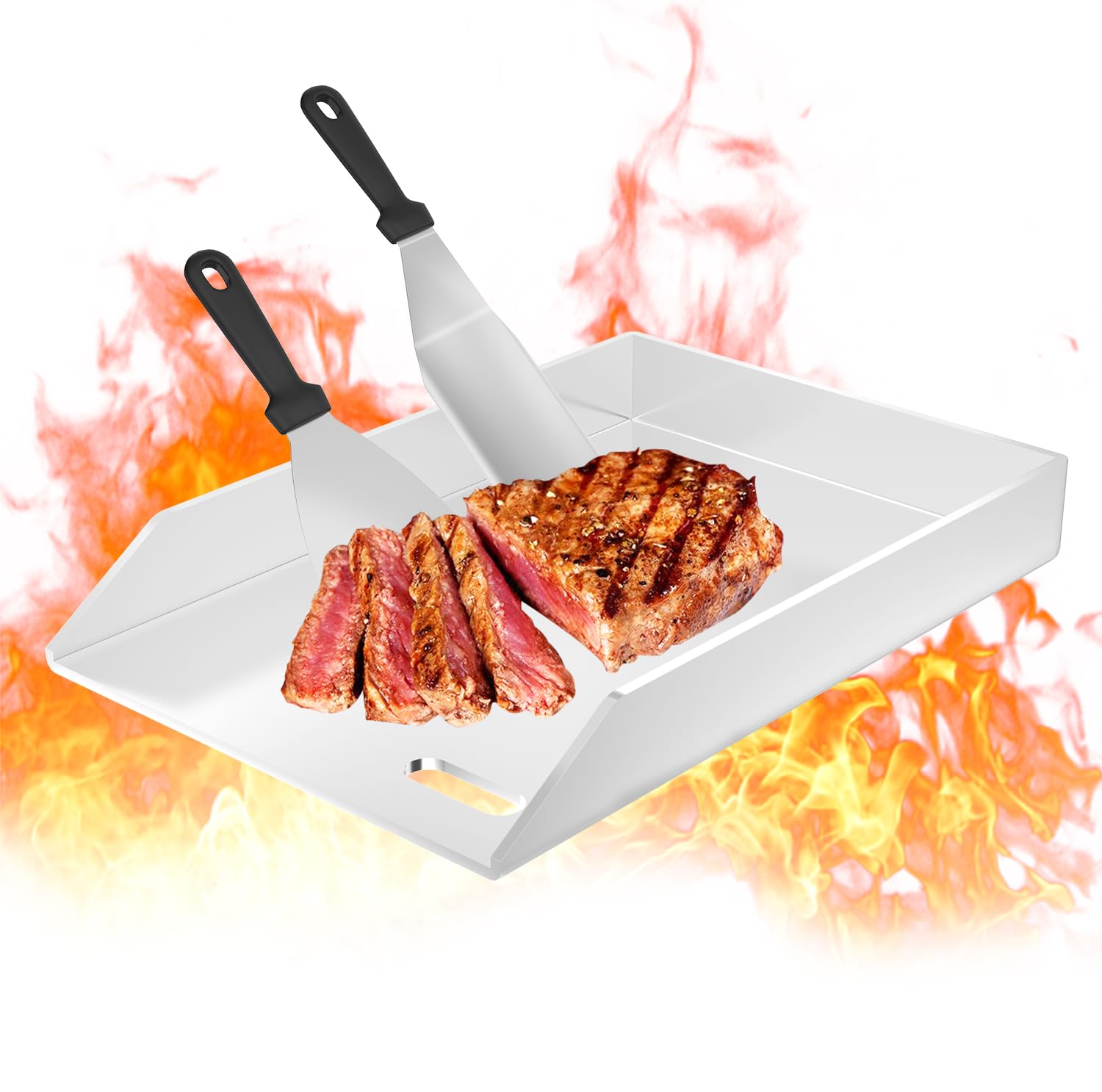 UISEBRT Płyta grillowa ze stali nierdzewnej, 30 x 45 x 4 cm, płyta grillowa BBQ Plancha, w zestawie 2 szpatułki do grilla, blacha do grillowania z rynną olejową, grubość 4 mm, płyta paleniskowa
