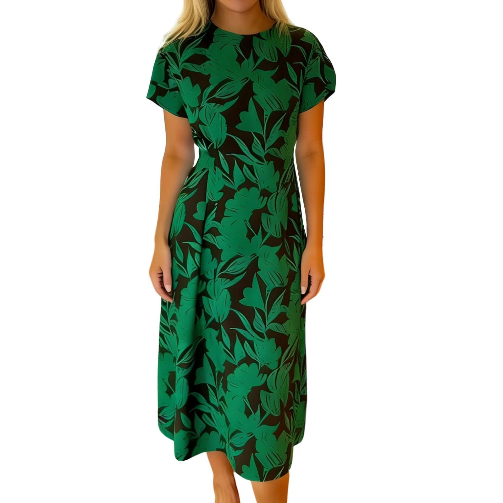 Womens Summer Boho Dresses Short Sleeve Casual Shift Midi Dress Elegant Party Dresses Ladies Holiday Bohemian Beach Sundress Floral Print Casual Loose Sundress