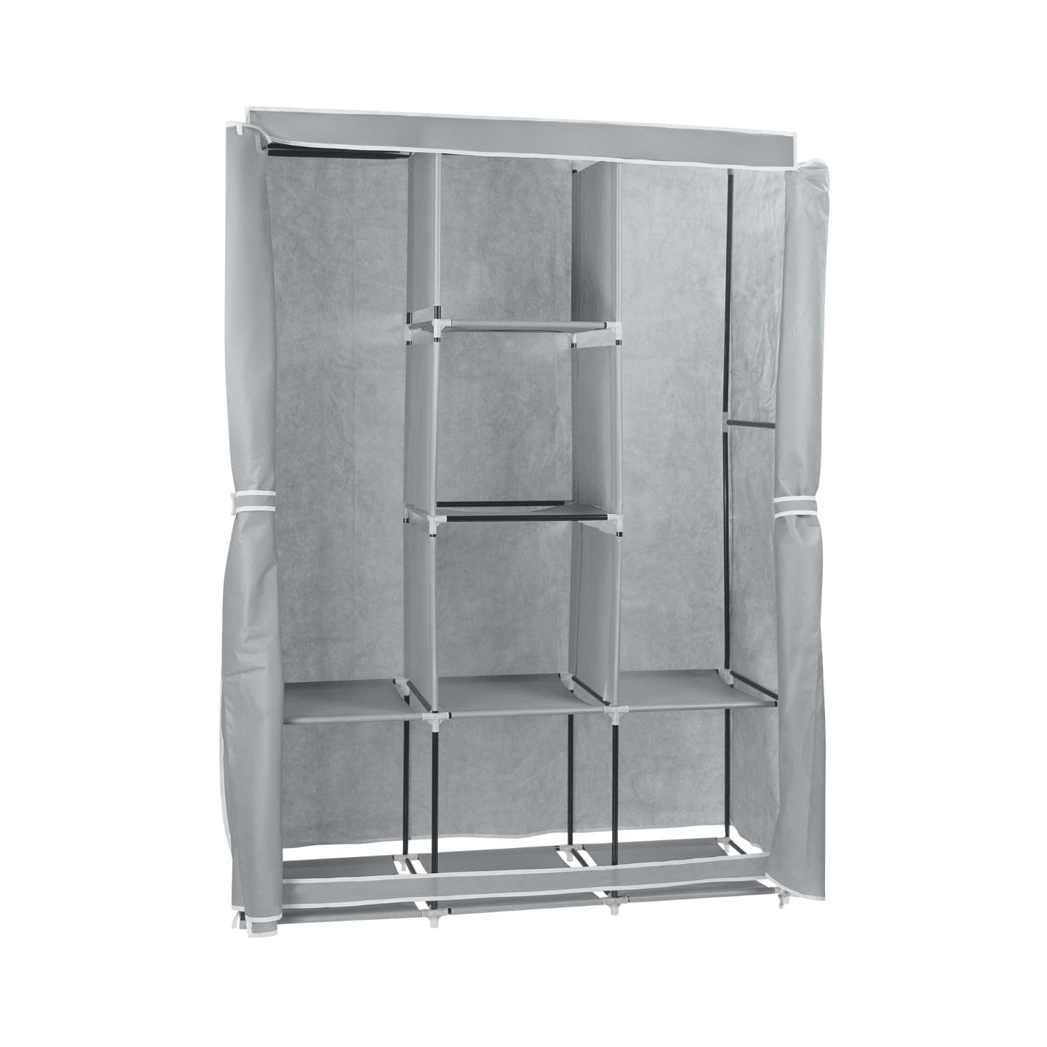 7H SEVEN HOUSE Armario Ropero de Tela Triple con Cortinas Correderas Blanco/Gris 118x45x169cm 7house