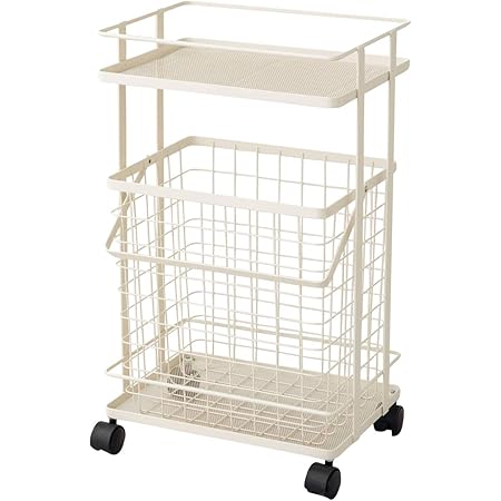 Amazon Co Jp エムール ランドリーバスケット ランドリーワゴン ホワイト バスケット ランドリーラック ワゴン 洗濯カゴ 2段 メッシュ キャスター付き ホーム キッチン