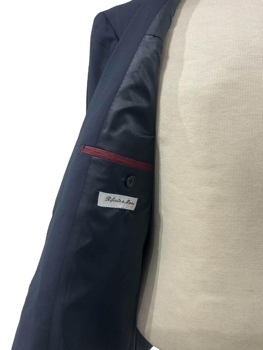 Generico Abito Uomo Sartoriale Slim Fit, Fresco Lana Tasmania 150s Extrafine, Giacca 2 Bottoni, Pantalone Stile Slim, Made in Italy, Blu Scuro, Grigio Scuro, Bluette, Blu Gessato, Primavera Estate