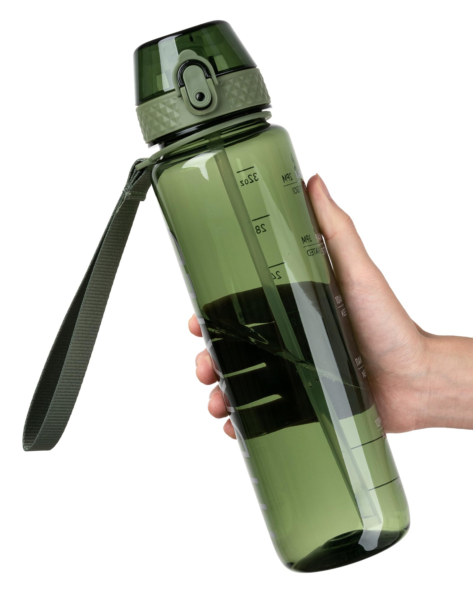 OLDLEY 1L Sports Water Bottle with Straw, Tritan 1 Litre Motivational Drink Bottle, BPA Free Leakproof Transparent Water Bottle with Time Marker for Cycling, School, Gym, Outdoor (Amy Green) — image 1