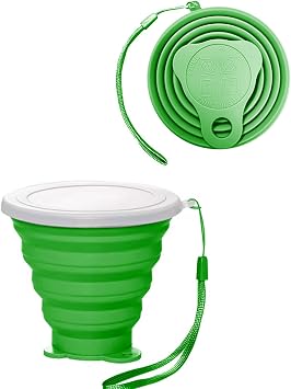 Silicone Collapsible Cup,Collapsible Cups for Camping,Folding Cup with Lids,Collapsible Coffee Cup,Reusable Drinking Mugs CupGreen