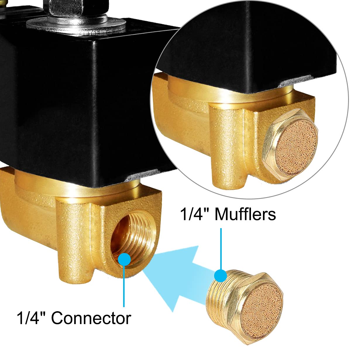 Silenziatore pneumatico in bronzo sinterizzato con filettatura maschio 1/4" esagonale