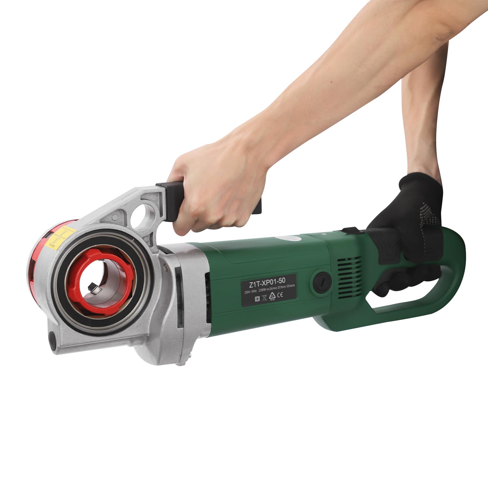 Elektryczna gwintownica do rur 2300 W, profesjonalny zestaw z 6 szczękami tnącymi 1/2"-2", przenośny gwintownik do rur ocynkowanych i metalu, w zestawie walizka, ciemnozielona