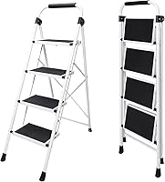DUMOS 4 Step Ladder 330lbs Heavy Duty Foldable Step Stool Anti-Slip Wide Pedals Handrail Black