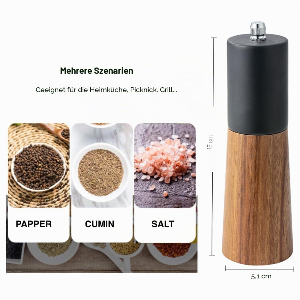 Salz- und Pfeffermühlen-Set aus Holz, anpassbar für individuelle Grobheit