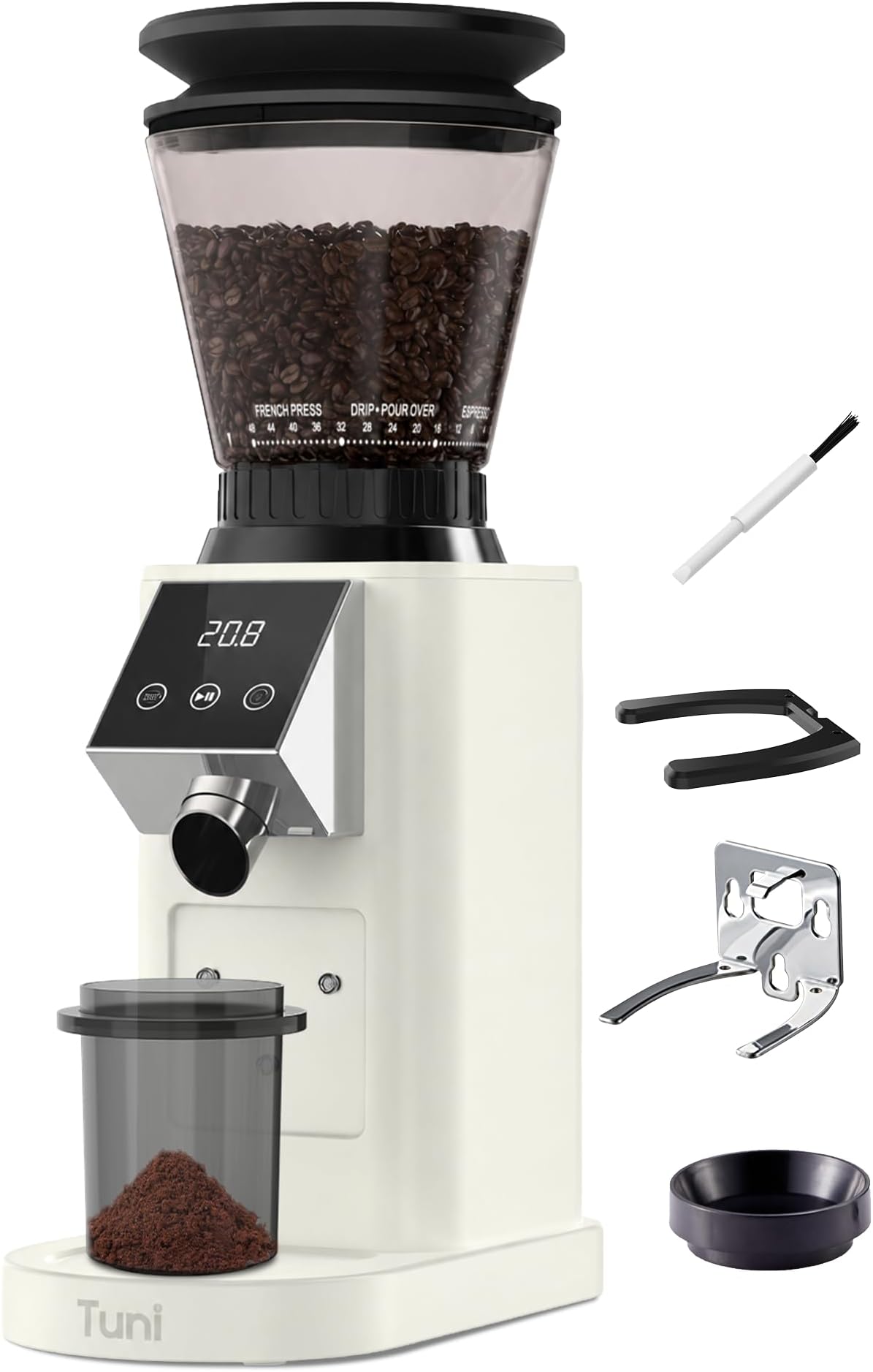 G1 Conical Burr Coffee Grinder, 48 Grind Settings, Ivory | Stainless Steel Anti-static Burr Mill, Precision Electric Timer and LED Touchscreen for Espresso/Drip/Cold Brew/French Press